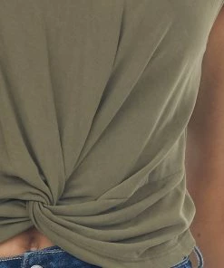 Lush Clothing Tops Army Sleeveless Cropped Knit Top With Front Tie Detail