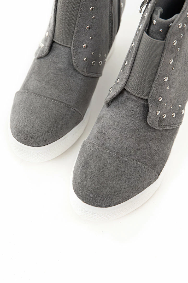 Let's See Style Shoes Ash Grey Faux Suede Wedge Sneakers With Silver Stud Details 8 Let's See Style Shoes Ash Grey Faux Suede Wedge Sneakers With Silver Stud Details