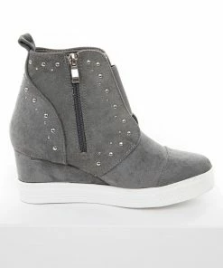 Let's See Style Shoes Ash Grey Faux Suede Wedge Sneakers With Silver Stud Details 19 Let's See Style Shoes Ash Grey Faux Suede Wedge Sneakers With Silver Stud Details