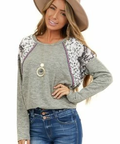 BiBi Sage Long Sleeve Top With Leopard And Snakeskin Print