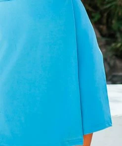 She + Sky Azure One Shoulder Wrap Skirt Fitted Dress Dresses