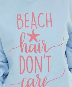 Blume+Co Tops Baby Blue 'Beach Hair Don't Care' Sweatshirt
