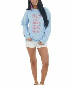Blume+Co Tops Baby Blue 'Beach Hair Don't Care' Sweatshirt