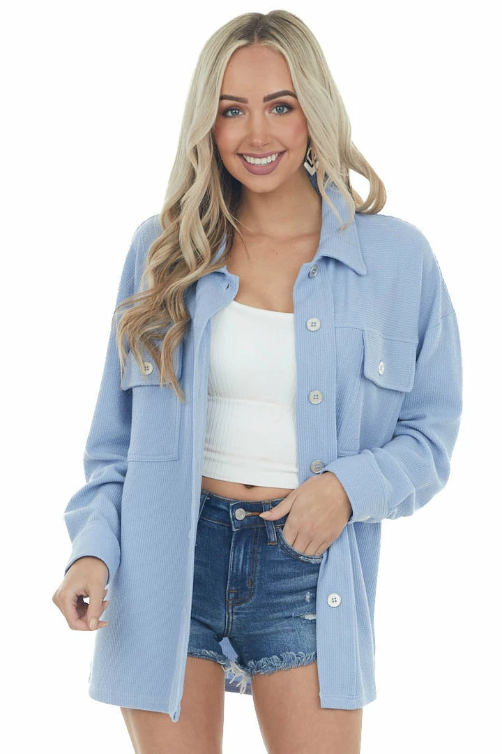 Entro Baby Blue Button Up Long Sleeve Shacket 3 Entro Baby Blue Button Up Long Sleeve Shacket