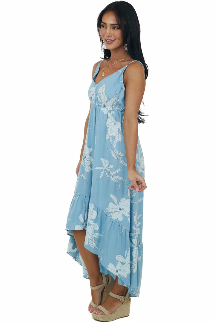 ANGIE Dresses Baby Blue Floral Print Sleeveless High Low Dress 8 ANGIE Dresses Baby Blue Floral Print Sleeveless High Low Dress
