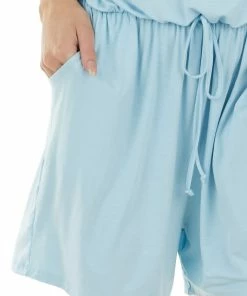 Lime 'N' Chili Dresses Baby Blue Short Sleeve Knit Romper With Elastic Waistband