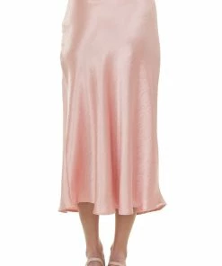 HYFVE Baby Pink A-Line Satin Woven Midi Skirt
