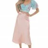 HYFVE Baby Pink A-Line Satin Woven Midi Skirt