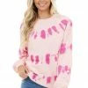 LE LIS Baby Pink And Fuchsia Tie Dye Sweatshirt With Ribbed Detail Tops