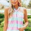 BiBi Baby Pink Buffalo Plaid Halter Neck Tank Top Tops