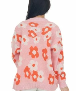 Miss Sparkling Baby Pink Button Up Daisy Cardigan Sweater Cardigans