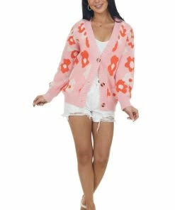 Miss Sparkling Baby Pink Button Up Daisy Cardigan Sweater Cardigans