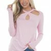 143 Story Baby Pink Criss Cross Front Cut Out Knit Top