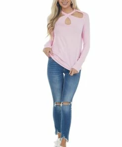 143 Story Baby Pink Criss Cross Front Cut Out Knit Top