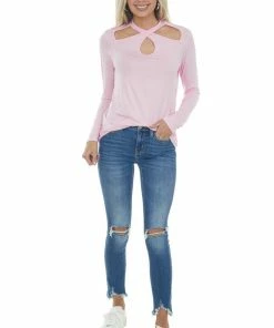 143 Story Baby Pink Criss Cross Front Cut Out Knit Top