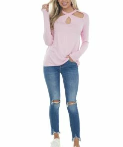 143 Story Baby Pink Criss Cross Front Cut Out Knit Top