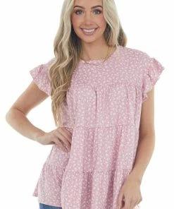 Entro Baby Pink Ditsy Floral Print Short Sleeve Top