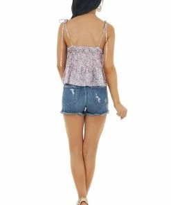 HYFVE Baby Pink Floral Print Sleeveless Blouse With Tie Straps