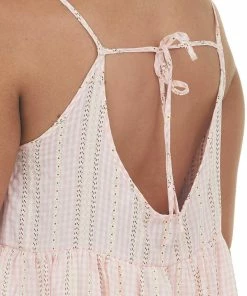 HYFVE Baby Pink Gingham Stripe Print Tiered Dress