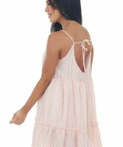HYFVE Baby Pink Gingham Stripe Print Tiered Dress