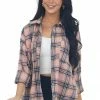Fantastic Fawn Tops Baby Pink Plaid Collared Chest Pocket Flannel
