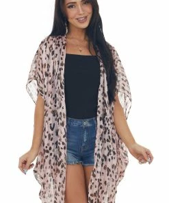 Umgee Baby Pink Printed Metallic Threaded Kimono Tops