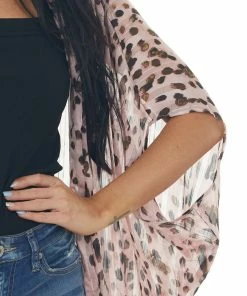 Umgee Baby Pink Printed Metallic Threaded Kimono Tops