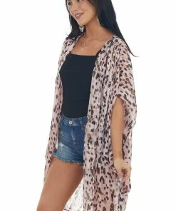 Umgee Baby Pink Printed Metallic Threaded Kimono Tops