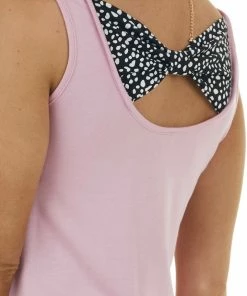 Celeste Design Baby Pink Sleeveless Knit Top With Printed Bow Detail Tops 25 Celeste Design Baby Pink Sleeveless Knit Top With Printed Bow Detail Tops