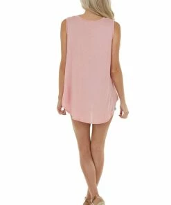 My Story Tops Baby Pink Sleeveless Stretchy Knit Top With Cut Out Detail