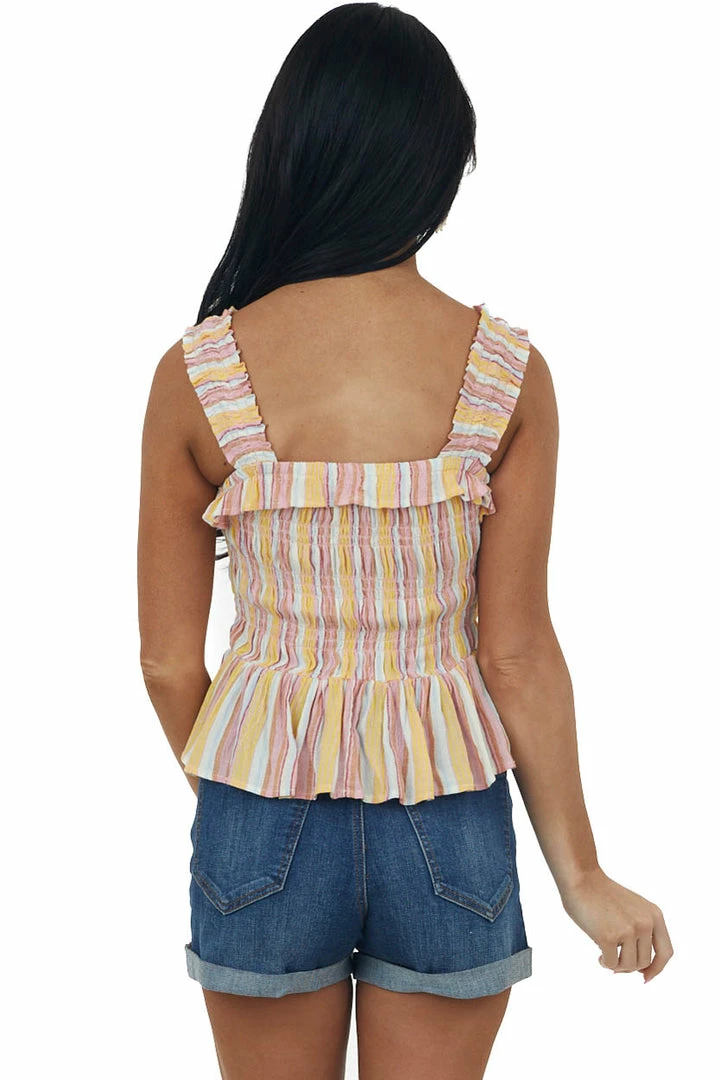 ANGIE Baby Pink Striped Smocked Peplum Tank Top 7 ANGIE Baby Pink Striped Smocked Peplum Tank Top