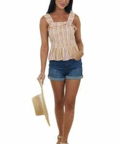 ANGIE Baby Pink Striped Smocked Peplum Tank Top 10 ANGIE Baby Pink Striped Smocked Peplum Tank Top