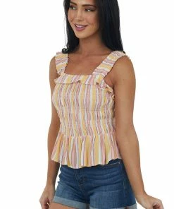 ANGIE Baby Pink Striped Smocked Peplum Tank Top 11 ANGIE Baby Pink Striped Smocked Peplum Tank Top
