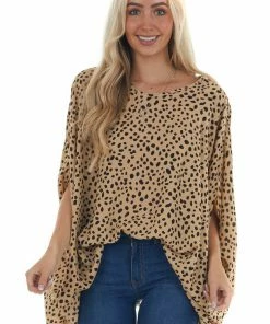 Now N Forever Beige Cheetah Print Woven Poncho Top Tops