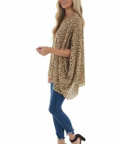 Now N Forever Beige Cheetah Print Woven Poncho Top Tops