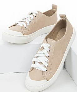 CCOCCI Shoes Beige Faux Leather Sneakers With White Laces And Rubber Sole