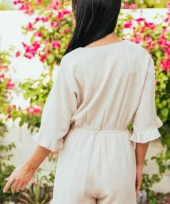 Andree Dresses Beige Half Sleeve Ruffle Detail Woven Romper