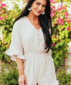 Andree Dresses Beige Half Sleeve Ruffle Detail Woven Romper