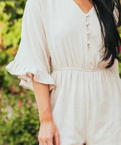 Andree Dresses Beige Half Sleeve Ruffle Detail Woven Romper