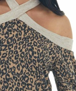 143 Story Beige Leopard Print Contrast Cold Shoulder Top 25 143 Story Beige Leopard Print Contrast Cold Shoulder Top