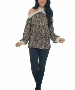 143 Story Beige Leopard Print Contrast Cold Shoulder Top 21 143 Story Beige Leopard Print Contrast Cold Shoulder Top