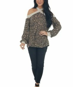 143 Story Beige Leopard Print Contrast Cold Shoulder Top 22 143 Story Beige Leopard Print Contrast Cold Shoulder Top
