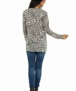Vanilla Bay Beige Leopard Print Knit Long Sleeve Top With Cutout Neck 24 Vanilla Bay Beige Leopard Print Knit Long Sleeve Top With Cutout Neck