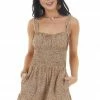 Lush Clothing Dresses Beige Leopard Print Sleeveless Romper With Smocked Waist