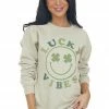 Blume+Co Beige 'Lucky Vibes' Smiley Graphic Sweatshirt