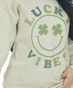 Blume+Co Beige 'Lucky Vibes' Smiley Graphic Sweatshirt