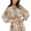 She + Sky Beige Snakeskin Print Short Dress With Smocked Waist Dresses