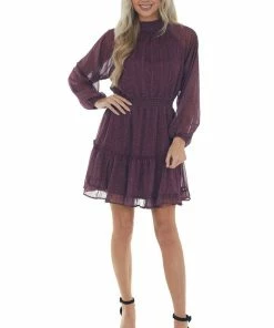 Peach Love Berry Ditsy Floral Smocked Mock Neck Dress