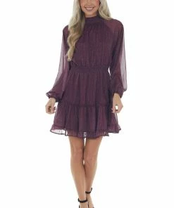 Peach Love Berry Ditsy Floral Smocked Mock Neck Dress