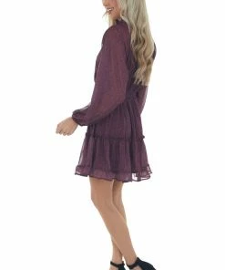 Peach Love Berry Ditsy Floral Smocked Mock Neck Dress